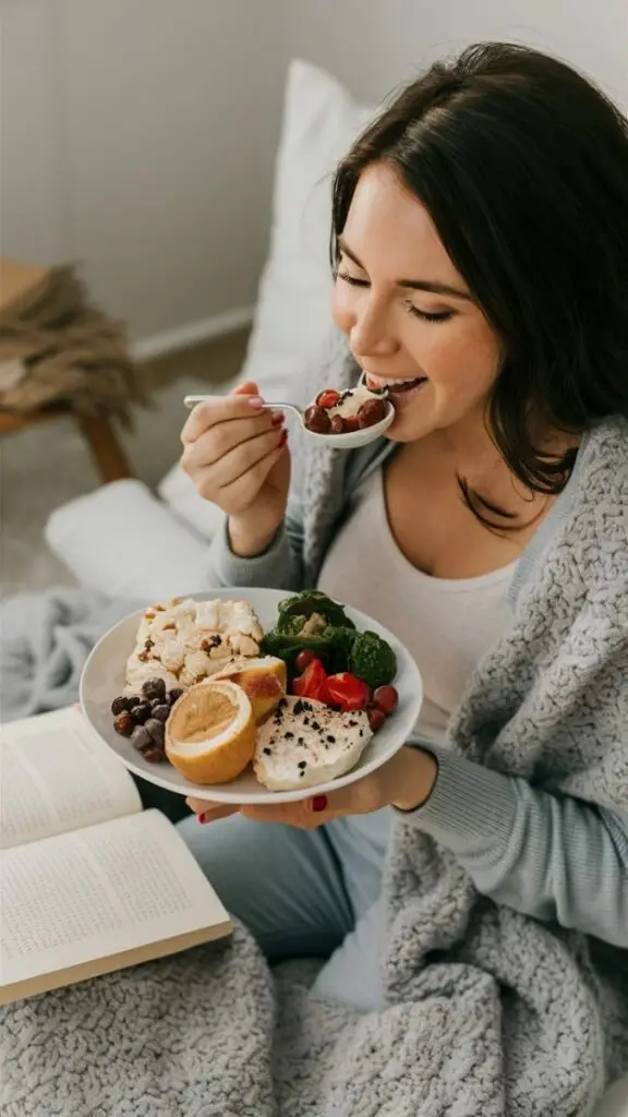 Femme savourant son plat healthy